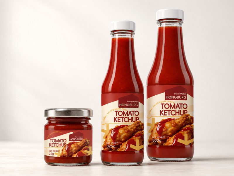 Ketchup aux tomates en bouteille en verre